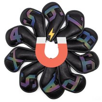 자석 골프 아이언커버 10개 세트 홀로그램 블랙 가죽 원터치, 자석 아이언커버 10개 세트 홀로그램 블랙, 상세페이지 참조