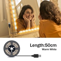 파우더룸 화장대 조명 LED 메이크업 화장대 거울 조명 스트립 욕실 전구 화장대 벽 램프 Led 야간 조명 룸 화장품 거울 장식, Warm White 0.5M, Two Year Warranty, USB Plug