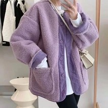 스타일아유 데일리 노카라 골덴 코듀로이 배색 라운드 털 뽀글이 덤블 자켓 여성 겨울