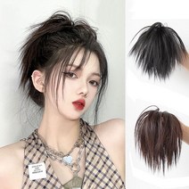하이유니 시크테일 똥머리 밴드 붙임 올림 머리 헤어 피스 셀프 부분 가발, 다크브라운