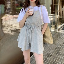 홀터넥 멜빵 점프수트 허리끈 리본 미니 원피스 편안한 데일리 멜빵반바지