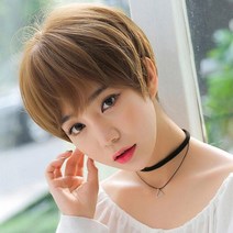 스타일 숏컷 가발 짧은 컷트 통가발, 오렌지브라운
