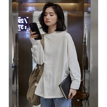 2022 가을 새로운 한국 조수 둥근 목 단색 기본 착용 하단 코트 느슨한 긴팔 티셔츠 여성