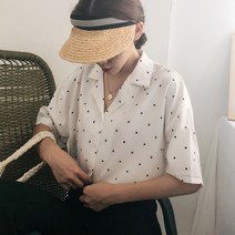 메이킹유 반팔 여름셔츠 카라넥 도트 루즈핏 6801레이지블라우스