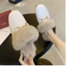 여성 겨울 털 블로퍼 뮬슬리퍼 블랙/베이지 뮬슈즈