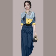 위위브렌 여성용 정장 수트 셔츠 팬츠 투피스