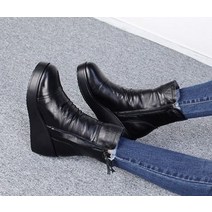 통굽 키높이 앵클부츠 소가죽 굽높은 앵글부츠 8cm