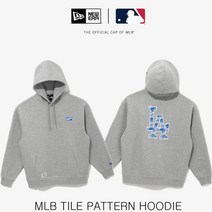 뉴에라 13338635 MLB 타일 패턴 LA 다저스 후드 모자 티셔츠 헤더 그레이, 없음