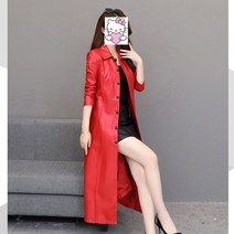 [Myshe] 여성 PU 코트 봄가을 슬림핏 단색 가죽 롱 코트 BRS12 1216an04