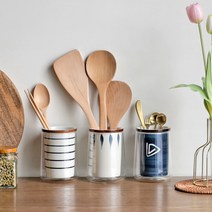 프리네 이중 글라스 물빠짐 도자기 수저통 수저보관함 수저꽂이, 프리네 이중 수저통(B)