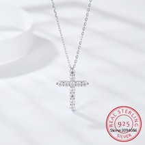 여성 모이사나이트 랩다이아 레이어드 사각 데일리 엑설런트컷팅 목걸이 총 1.1ct 3mmx11 라운드 컷 d vvs1 moissanite 925 실버 기독교 종교 십자가 펜던트