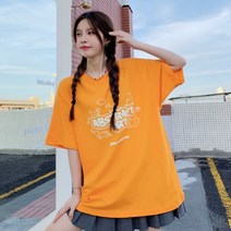 스타일아유 여성 여름 면혼방 오버핏 반팔 만화 레터링 볼록 패턴 프린트 티셔츠 2 COLORS [AYG6TS0076]