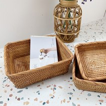 내추럴 사각 라탄 정리 바구니 바스켓 소쿠리 팬트리 수납 트레이, 라탄사각바구니_S, 1개