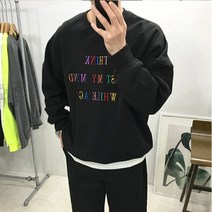 차니샵 남자 레인보우 자수 레터링 오버핏 맨투맨