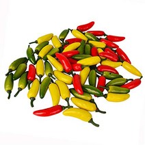 Bleiou 60pcs Simulation Artificial Lifelike Small Chili Fake Vegetable Red Yellow Green Pepper for H, 1