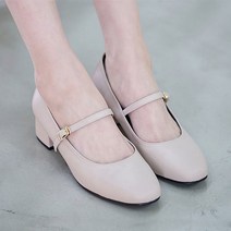 발등 스트랩 메리제인 청키힐 구두 4cm