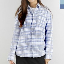 [리더] 리더 체크셔츠 봄 여자남방 블라우스 코디 봄 기본 데일리 여성상의 여자상의 여자블라우스 여성블라우스 블라우스, 블루L
