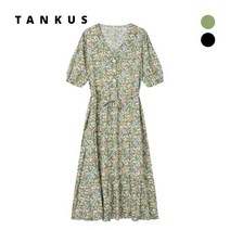 탱커스 꽃 프린트 브이넥 반팔 원피스