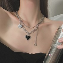 브하 블랙하트 체인 드롭 여성 목걸이 실버:FREE