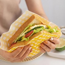 다파요 체크 유산지 50매 100매 식품용지 요리용 음식용 한지 샌드위치 토스트 포장지, 옐로우 체크