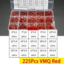 오링 박스형 vmq nbr fkm o 링 세트 고무 와셔 씰 구색 레드블랙그린 o-링 씰 세트 자동차 개스킷용, 225pcs VMQ 레드