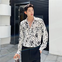 남자 셔츠 봄 남방 긴팔 이른 가을 선천적인 긴팔 셔츠 남자 엠보 레오파드 무드 건달 인플루언서 헤어디자이너 캐주얼 셔츠
