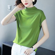 하이넥 우아하게 셔링 잡히는 심플 6컬러 빅사이즈 S-3XL 21jn0196 여성 미시 캐주얼 티셔츠