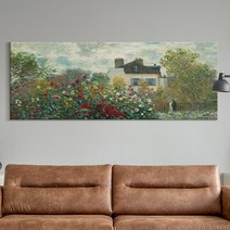 [인메이블] 인테리어 세계 명화 그림 액자 71종 1~18번 대형 와이드 캔버스 거실 고흐 모네 클림트 풍경 추상화, 16.[I]모네-아르장퇴유의 장미, 캔버스액자, 중형[50X133cm]
