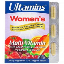 Ultamins CoQ10 함유 여성용 종합비타민 버섯 효소 채소 베리 함유 베지 캡슐 60정