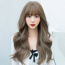 하이유니 레이어드 셋팅 펌 헤어 긴머리 통가발 가발 56cm + 거치대 세트, 쿨브라운 / 56cm