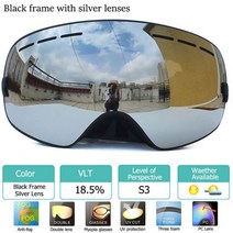 스키 스노우 보드 고글 안경 큰 UV400 이중 안개 방지 렌즈 남성용 미러 편광, [05] Black Silver