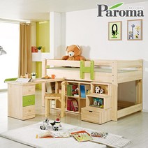 아이앤 루나미송벙커책상형SS침대세트FI, 내추럴