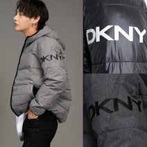 DKNY 로고 후드 숏 패딩