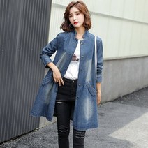폴라인[8023]-A라인 차이나 카라 데님 롱 자켓