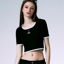 coquetstudio [코케트스튜디오] [WOMAN] SILHOUETTE LOGO U-NECK RIB HALF CROP T BLACK