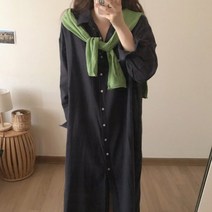 [랜덤플레이] 가을 루즈핏 코튼 남방 셔츠 롱 원피스