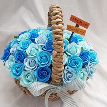 영하우스 축하꽃바구니 고급형 장미 비누꽃 50송이 생일 환갑꽃 칠순꽃 생신 선물 개업꽃 조화꽃 비누꽃 로즈데이 프로포즈 축하선물, 블루+축하합니다