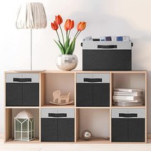 GhvyenntteS 패브릭 통 3개의 손잡이가 있는 선반용 대형 보관 바구니.. 정품보장, Large-6 Pack, Black-6 Pack