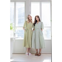올리비아스페브릭 여성 시원한 여름 플라워 반팔 린넨 원피스 Free Size (44~66)