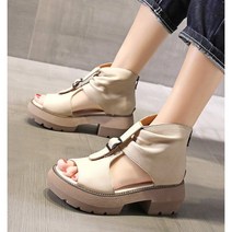 Prosekor 토오픈 여성 슬링백 구두 여름샌들 미들힐 스트랩샌들 통굽 엄마 슈즈 하이힐 5cm