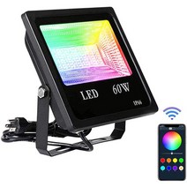 일본직발송 2. AUTA LED 투광 조명 60W APP 제어 투광 조명 RGBW 조광 조색 주 백색 6000K 타이밍 설정 휴, One Size, One Color
