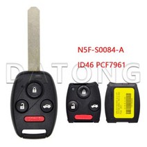 자동차 스마트 키 부품 교체 스마트키 설치 대동 세계 원격 제어 Honda Civic CRV HRV N5FS0087A 3138MHz 43392MHz ID46 PCF7961 칩, 433.92MHz+3Plus1 Button