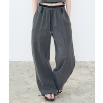 네스티팬시클럽 NF 더블 턱 프린지 밴딩 팬츠 바지 차콜 F23QD848