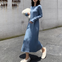 NewCare 여성 니트 롱원피스 플리츠 니트 원피스