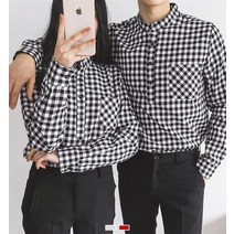 넘버나인 커플시밀러룩 깅엄체크 헨리넥 셔츠