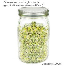 콩나물 재배기 1 세트 종자 발아기 커버 키트 스테인레스 스틸 스트레이너, 1000ml 유리병