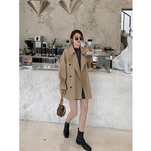 여자 숏 트렌치 루즈핏 코트 허리 기장 여밈