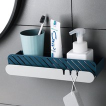 사각 벽부착 고리달린 물빠짐 욕실선반 간편사용 정리함 공동화장실 청소솔 바디로션, 1개, 블루