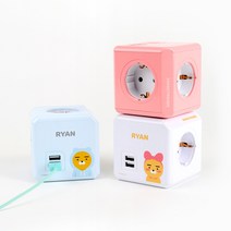 아이정 카카오프렌즈 파워큐브 USB 디자인 멀티탭 콘센트, 블루 (후드라이언)
