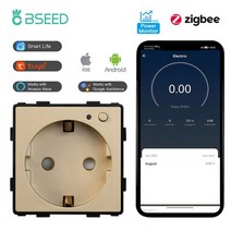 BSEED 지그비 스마트 플러그 전원 모니터링 인터넷 소켓 투야 라이프 구글 알렉사 무선 제어 전기 벽 콘센트, Power Monitor Gold, 100-240V